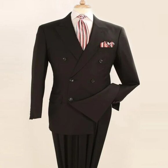 Pleated Suit - Mens Suits With Pleated Pant - Regular Fit Suit - Wool Black Suit - Picture 1 of 2